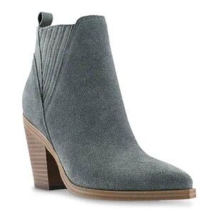 MARC FISHER Gadri Gray Suede Western Bootie Boots two blue & brown